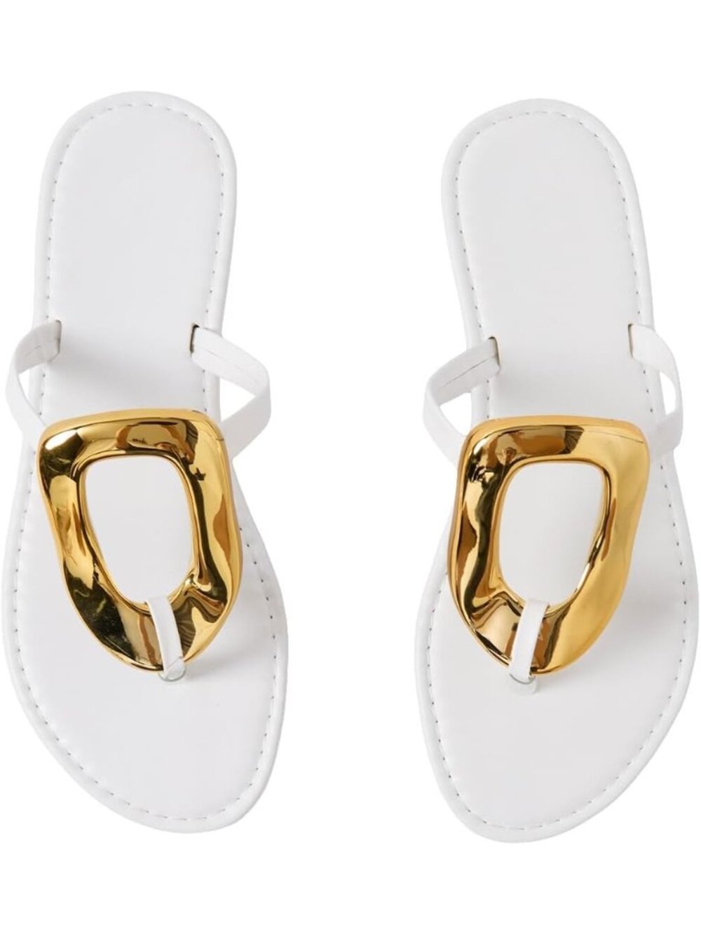 Women's White Faux Leather Lightweight Open Toe Sandals Flip Flops Flats Sandals